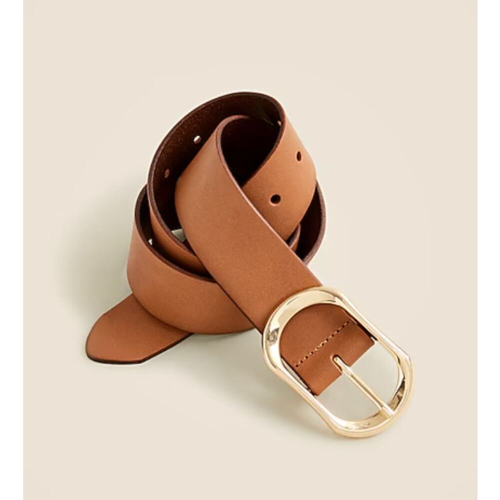J. CREW Oval Buckle Belt Italian Leather Rich Toffee Brown Large